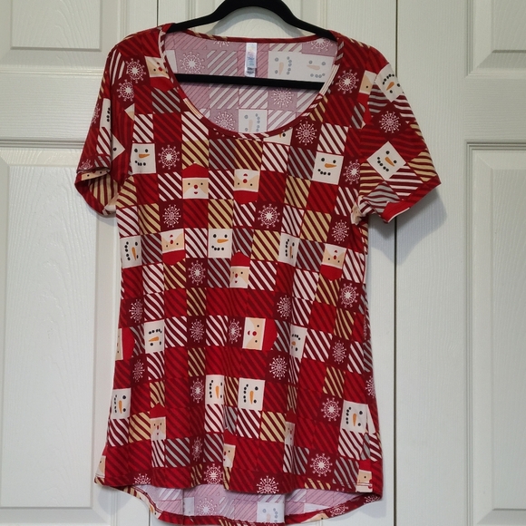 LuLaRoe Tops - Red & White Festive Santa & Frosty Snowman ~ Leggings Fabric LLR Classic T Small